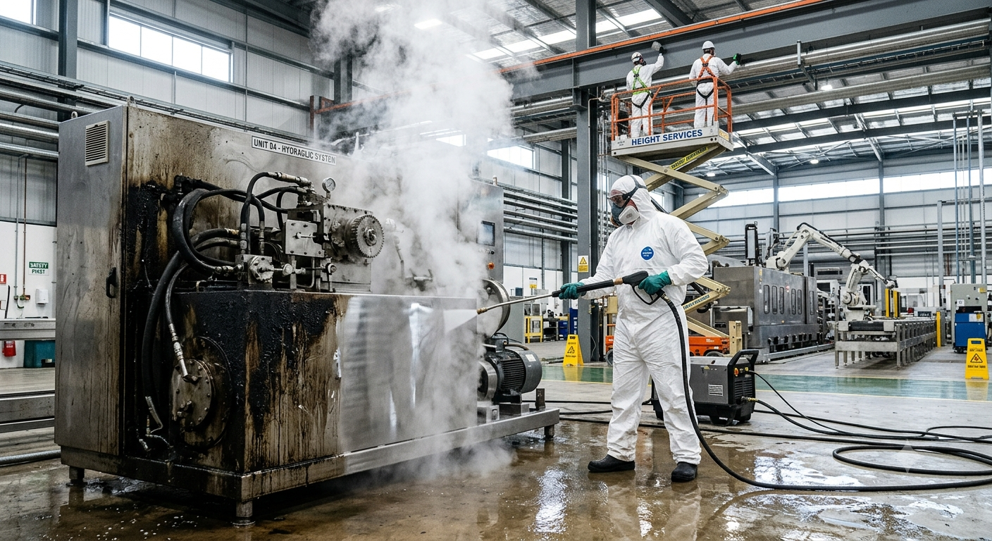 Industrial deep cleaning in progress