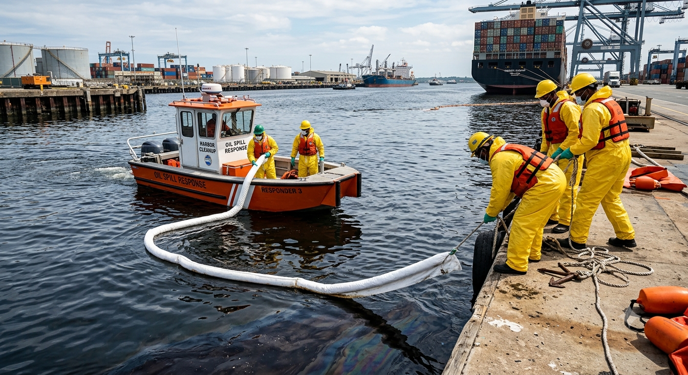 Oil spill response at a harbour